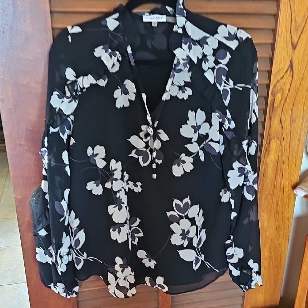 Calvin Klein Black and White Floral Blouse